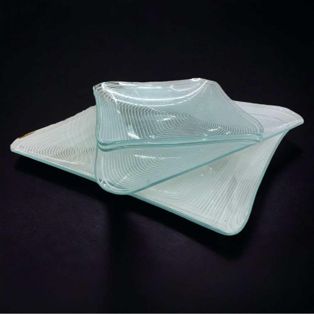 Vintage MCM Lausitzer Glas Kristall OP Bent Art Set of 4 Plates